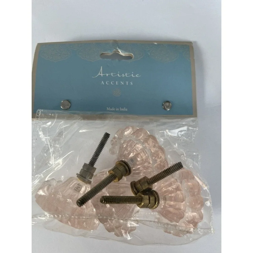4 Artistic Accents Pink Floral Drawer Pulls Made in India - New in Bag